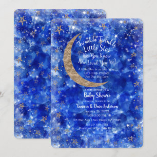 Launische Blaue Gold-Bronze-Mond-Sterne-Babyparty Einladung