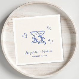 Launische Blaue Handgezeichnete Hochzeit Cream Serviette