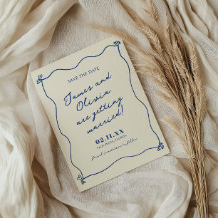 Launische Blaue Handgezeichnete Hochzeit Save The Date