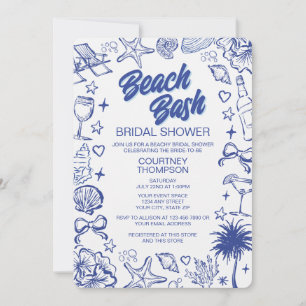 Launische Blaue Handgezeichnete Strandparty Brautp Einladung