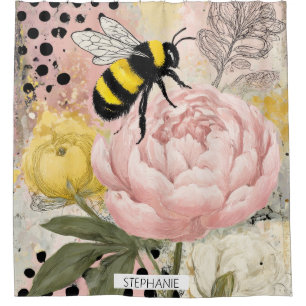 Launische Blume und Biene – Gemütlich Floral (2) Duschvorhang