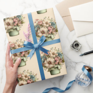 Launische Blumen in einem Pflanzkübel Süßes Muster Geschenkpapier