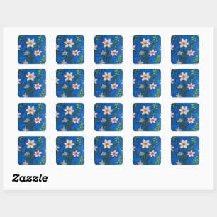 Launische Blumen mit blauem Hintergrund  Quadratischer Aufkleber