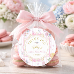 Launische Blumen-Schleife Baby Mädchen Shower Dank Runder Aufkleber