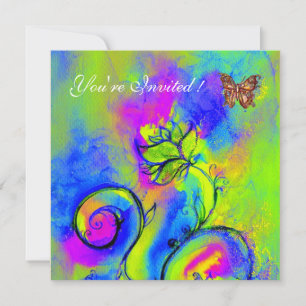 LAUNISCHE BLUMEN & SCHMETTERLINGE lila blau grün Einladung