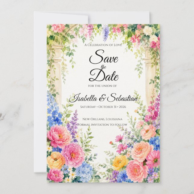 Launische Blumengarten-Hochzeit Save The Date (Vorderseite)