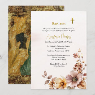 Launische Boho-Blumen Orthodoxe christliche Taufe Einladung