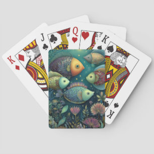 Launische Bunte Fische unter Mond und Sternen Spielkarten
