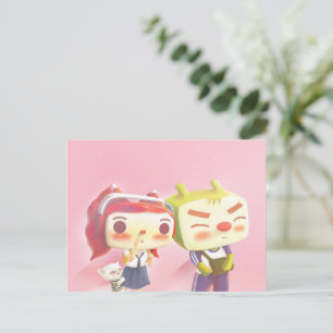 Launische Charaktere mit Katze Ankündigungspostkarte