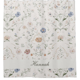 Launische Cottagecore Beige-Monogramm-Name-Blumen Duschvorhang