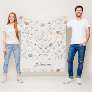 Launische Cottagecore Beige Monogramm Name Blumen Fleecedecke