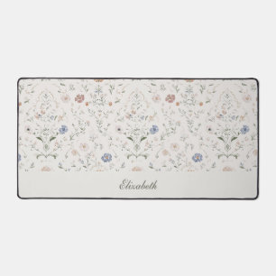 Launische Cottagecore-Beige-Monogramm-Name-Blumen Schreibtischunterlage