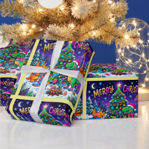Launische Dino-Stadt Weihnachten Geschenkpapier