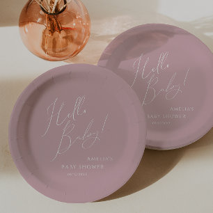 Launische Dusty Rose Hallo Baby! Babyparty Pappteller