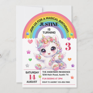 Launische Einhorn- und Regenbogen-Geburtstags-Einl Einladung