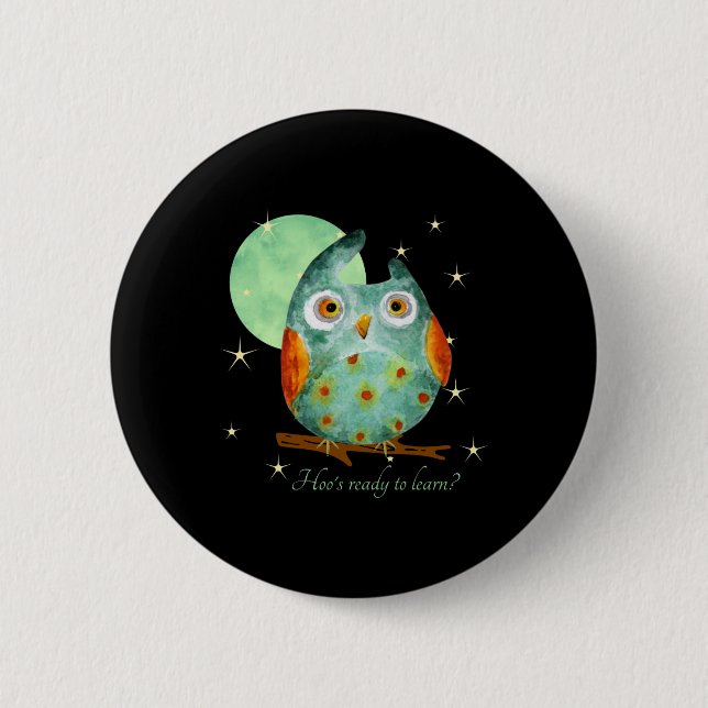 Launische Eule Wasserfarben-Stil Name Schule auf d Button (Vorderseite)