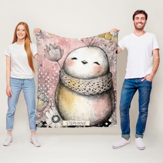 Launische Eulen-Blumen-Aquarell-Kunst Fleecedecke (Beispiel)