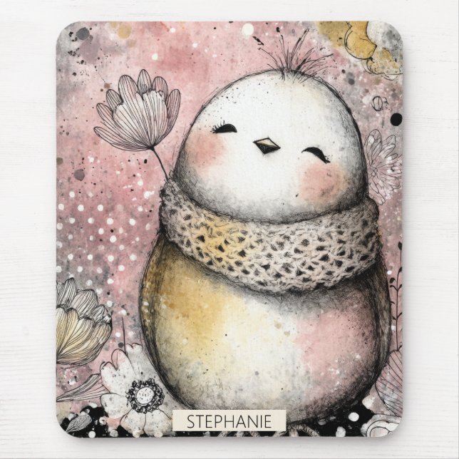 Launische Eulen-Blumen-Aquarell-Kunst Mousepad (Vorne)