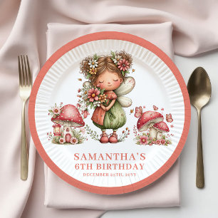 Launische Fee 1. Geburtstag Rosa Blumen Papier Pappteller