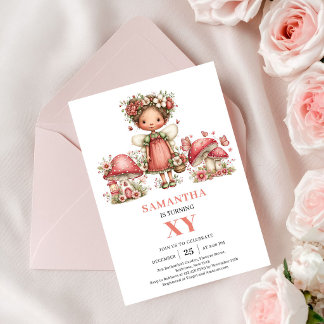 Launische Fee 1. Geburtstag Rosa Florale Einladung