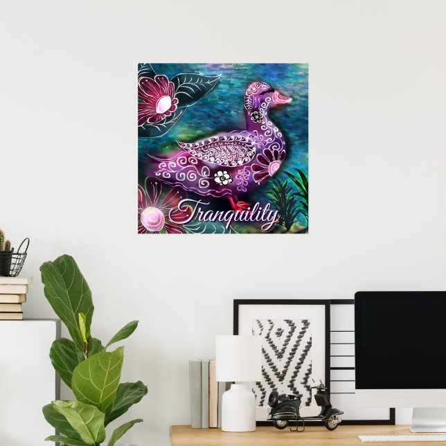 Launische Florale Ente Lila Türkis Personalisiert Poster (Heimbüro)