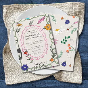Launische Florale Volkskunst Hochzeit Handgezeichn Einladung