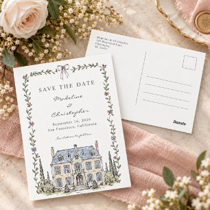 Launische Französische Chateau-Hochzeit - Termin v Postkarte