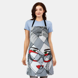 Launische Frauenporträt-Rotbrille Geometrisch Neu Schürze