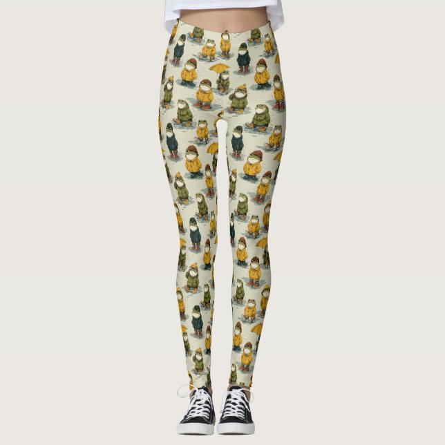 Launische Frösche im Regenmantel-Muster Leggings (Vorderseite)