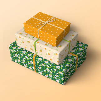 Launische Frühlingsgänseblümchen, Reben und Punkte Geschenkpapier Set
