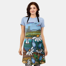 Launische Gänseblümchen-Segelboot Naive Landschaft Schürze