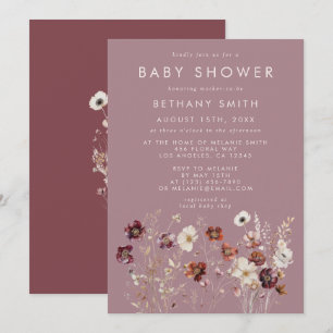 Launische getrocknete Herbstblumen Mauve-Babyparty Einladung