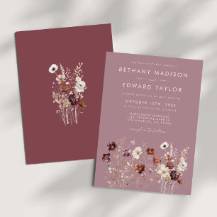 Launische getrocknete Herbstblumen-Mauve-Hochzeit Einladung