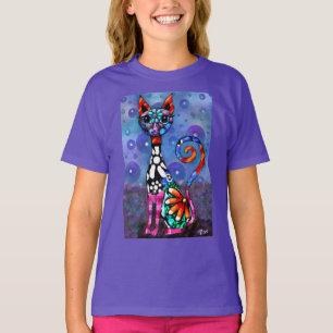 Launische großäugige funky abstrakte Kitty-Katze T-Shirt