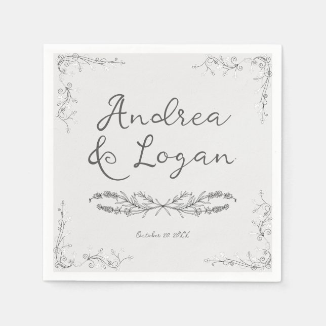 Launische handgezeichnete Hochzeit  Serviette (Vorderseite)