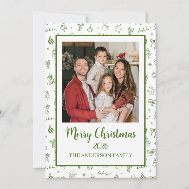Launische Handgezeichnete Kritzeleien Grün Feiertagskarte (Vorderseite)