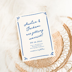 Launische handgezeichnete marineblaue Hochzeit Einladung