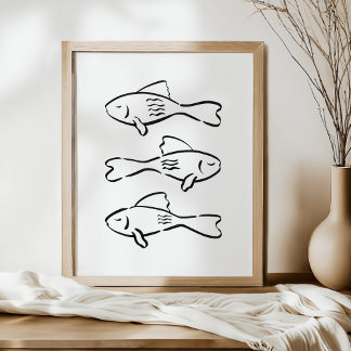 Launische handgezeichnete mediterrane Fischkunst Poster