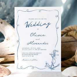Launische handgezeichnete nautische Anker-Hochzeit Einladung