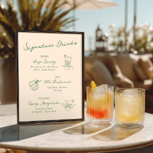 Launische handgezeichnete Signature-Drinks Grün Poster