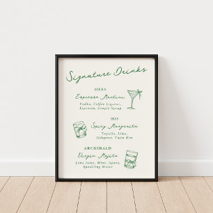 Launische handgezeichnete Signature-Drinks Grün Poster