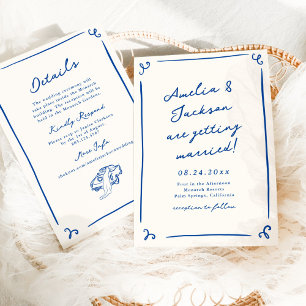 Launische Handschriftliche Navyblau + Details Hoch Einladung