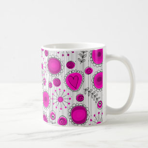 Launische hellrosa weiße Herzen und Blumen floral Tasse