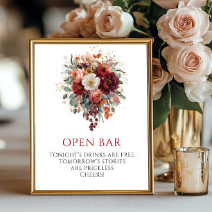 Launische Herbst-Marone-Blumen Offene Bar Tafel Poster