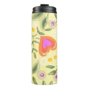 Launische Herzen und Beeren gelb, rosa Thermosbecher
