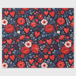 Launische Herzen und Blumen Geschenkpapier