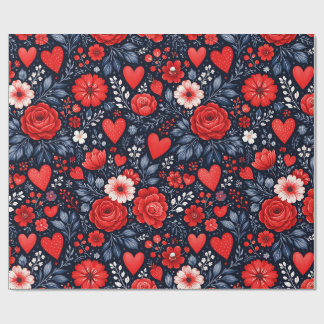 Launische Herzen und Blumen Geschenkpapier