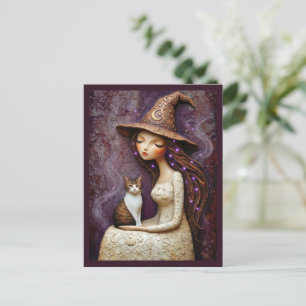 Launische Hexenkatze Halloween Mystischer Mond Postkarte
