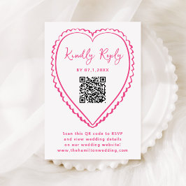 Launische Hochzeit mit QR-Code in Rosa Herz RSVP Karte