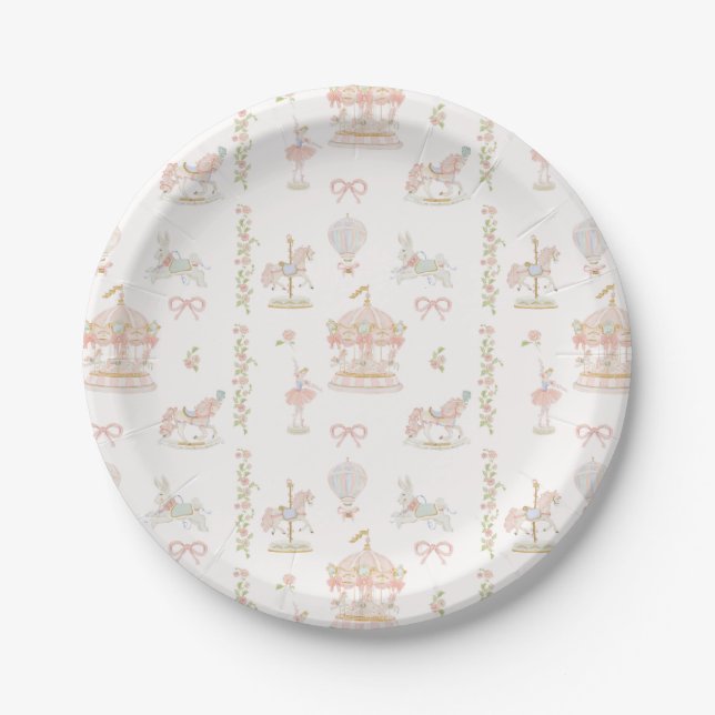 Launische Karussell-Baby-Shower-Platte Pappteller (Vorderseite)